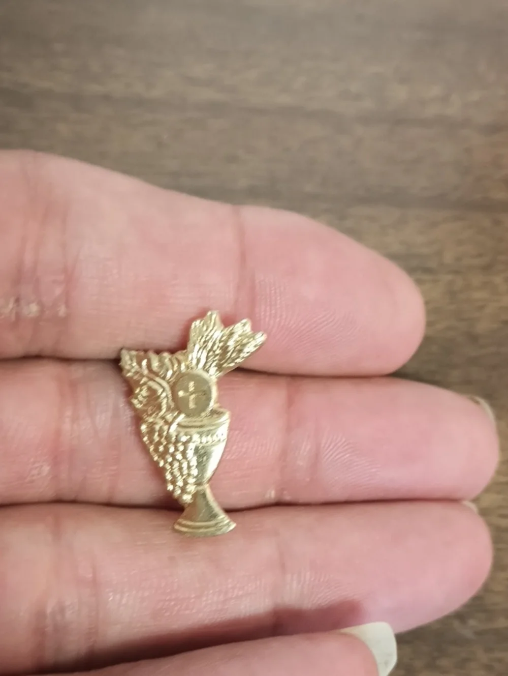 Gold Religious Chalice Pin with Wheat and Grapes